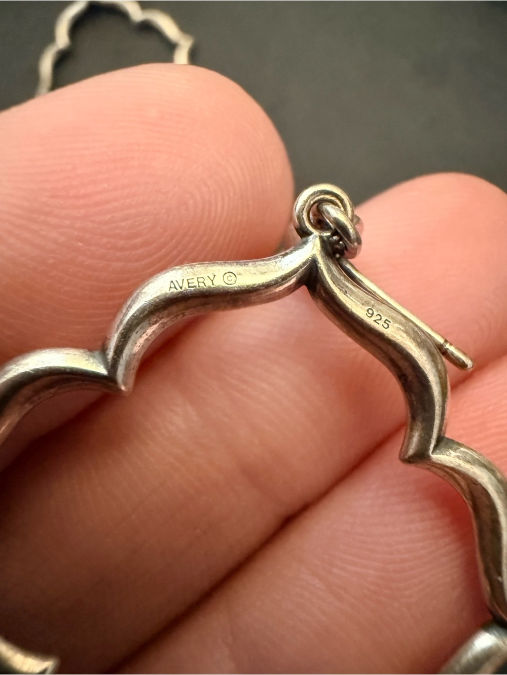 Retired James Avery Silver Venetian Frame Drop Hoop Earrings - Picture 2 of 2